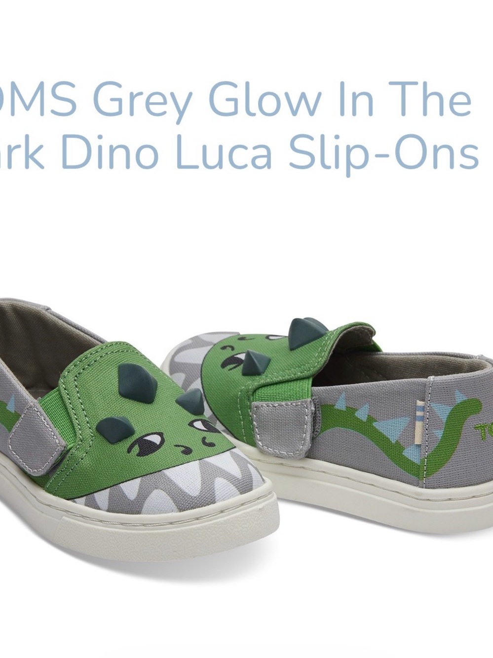2/$35 TOMS Kids Green & Gray Dino Slip-On Sneakers size 11 t